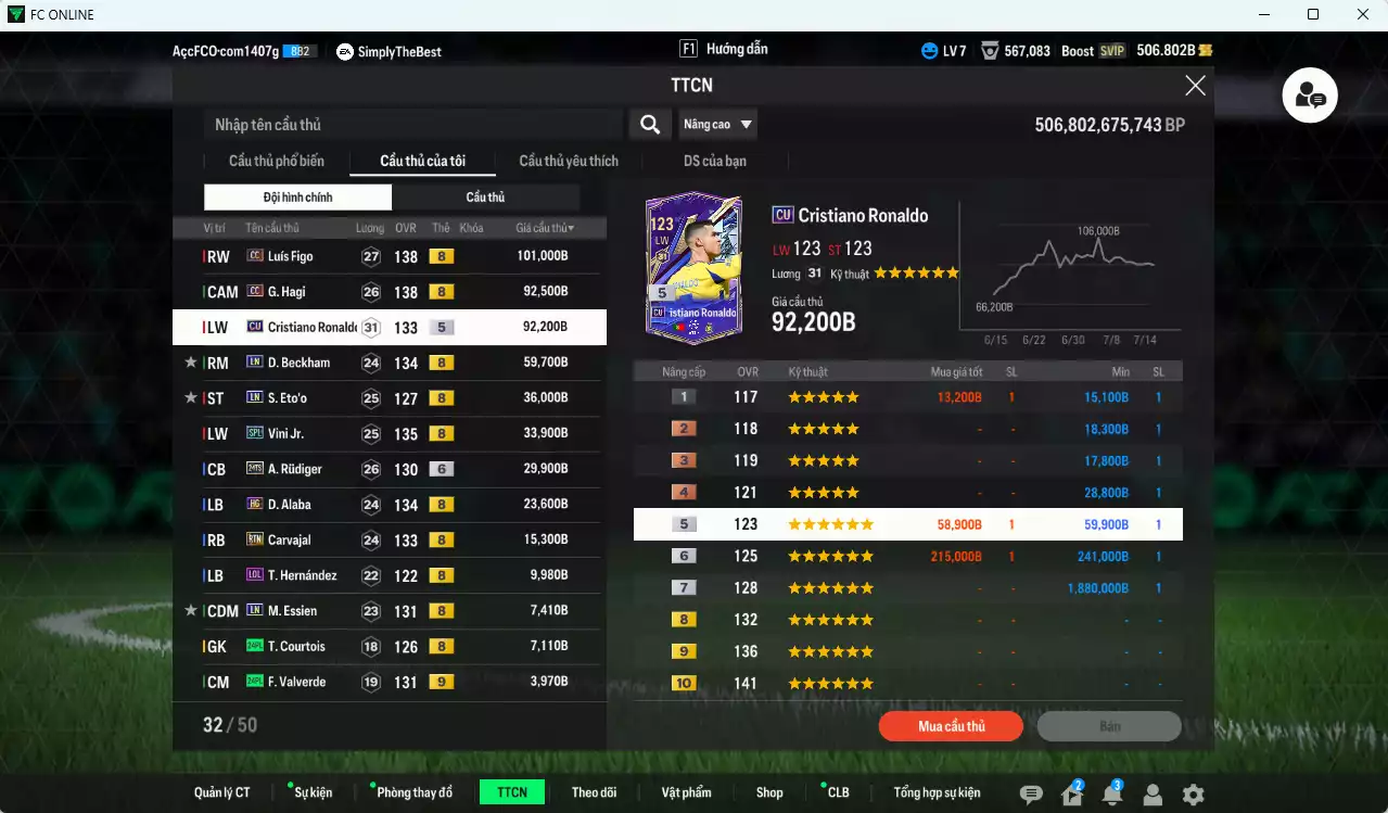 Ảnh [ACC Rẻ🔥] Real Madrid 521.230b có Figo CC, Hagi CC, CR7 CU, Beckham LN, Eto LN, Vini SPL, Rudiger 24TS+6, Alaba HG, Carvajal RTN... Gần full đào tạo, HLV Xịn