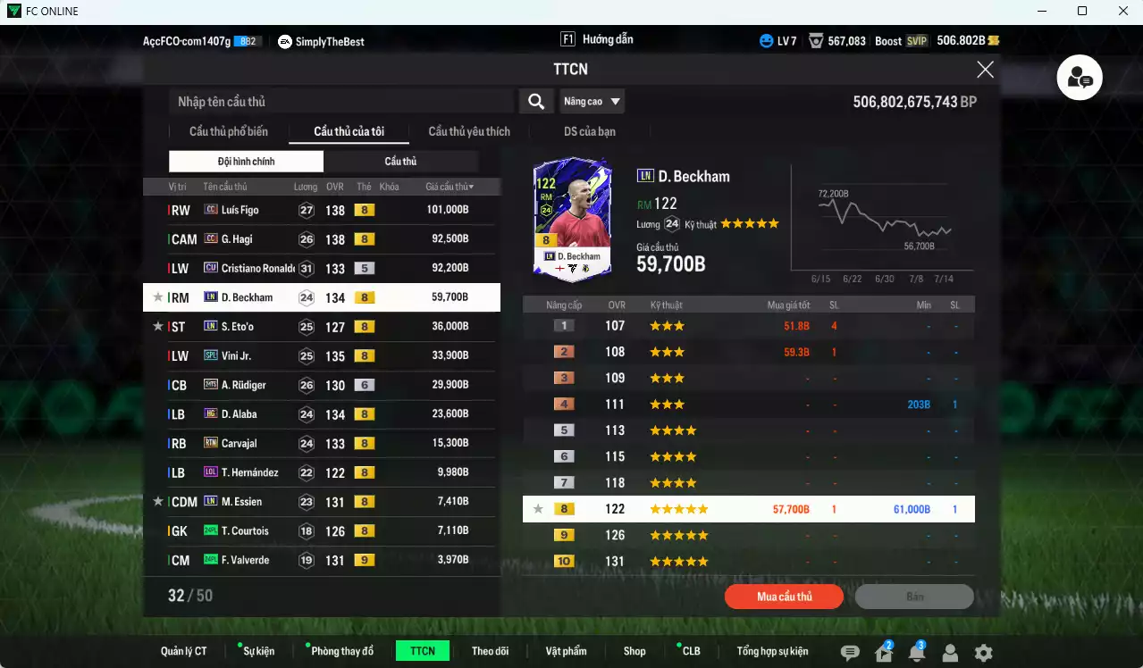 Ảnh [ACC Rẻ🔥] Real Madrid 521.230b có Figo CC, Hagi CC, CR7 CU, Beckham LN, Eto LN, Vini SPL, Rudiger 24TS+6, Alaba HG, Carvajal RTN... Gần full đào tạo, HLV Xịn