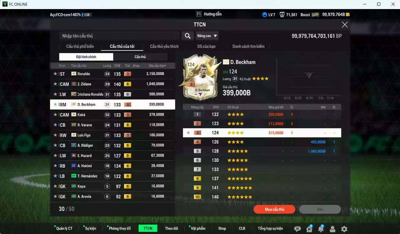 Ảnh [ACC Rẻ🔥] Real Madrid 4.995.170b dư 100.000b có Ronaldo ITM+3, Zidane CC, CR7 BLD+6, Beckham ITM+3, Kaká ITM+3, Figo ITM+3, Varane BTB, Rudiger SPL, Hazard HG... (VIP KC Tháng 7)