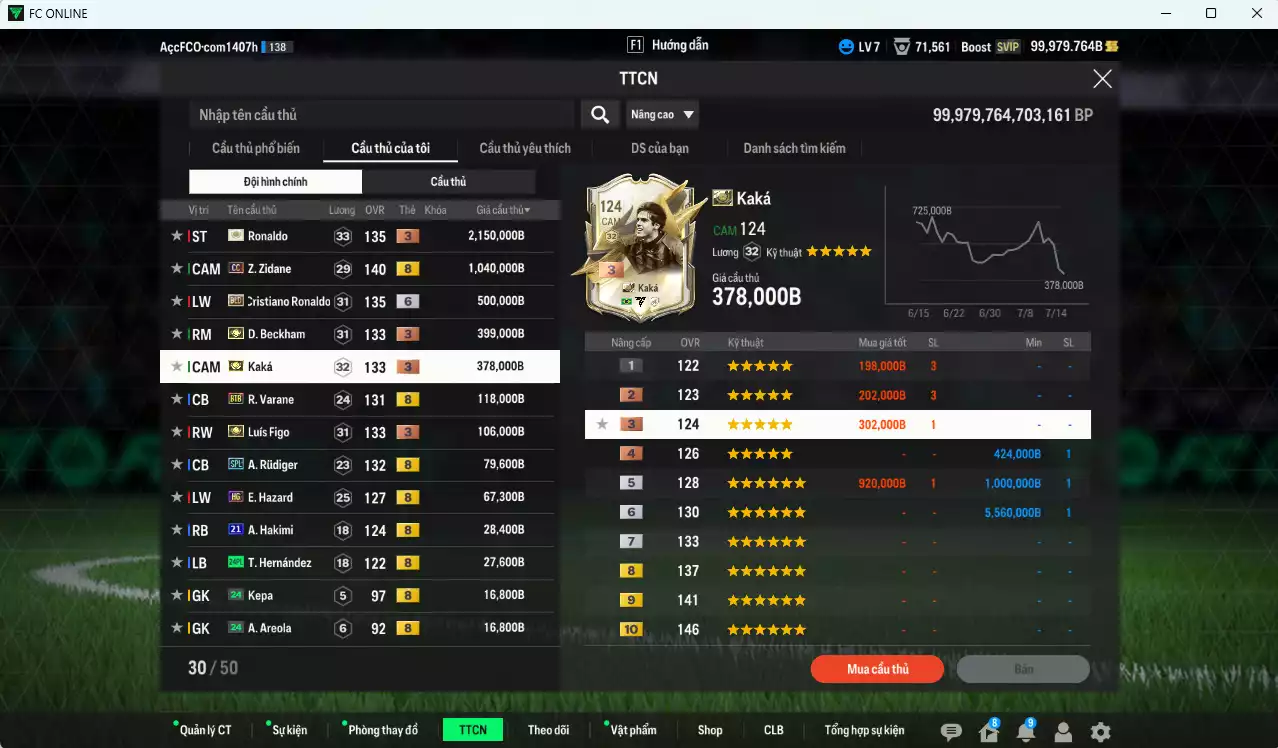 Ảnh [ACC Rẻ🔥] Real Madrid 4.995.170b dư 100.000b có Ronaldo ITM+3, Zidane CC, CR7 BLD+6, Beckham ITM+3, Kaká ITM+3, Figo ITM+3, Varane BTB, Rudiger SPL, Hazard HG... (VIP KC Tháng 7)