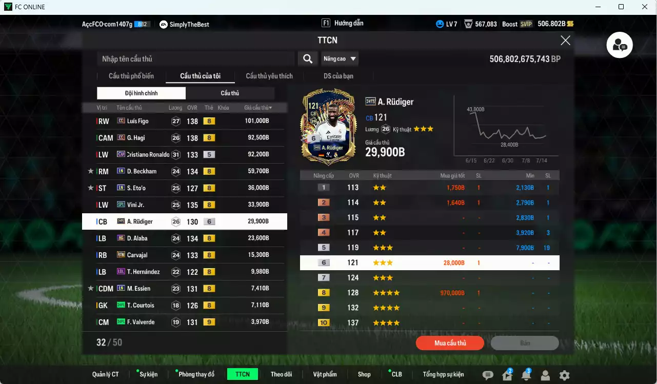 Ảnh [ACC Rẻ🔥] Real Madrid 521.230b có Figo CC, Hagi CC, CR7 CU, Beckham LN, Eto LN, Vini SPL, Rudiger 24TS+6, Alaba HG, Carvajal RTN... Gần full đào tạo, HLV Xịn