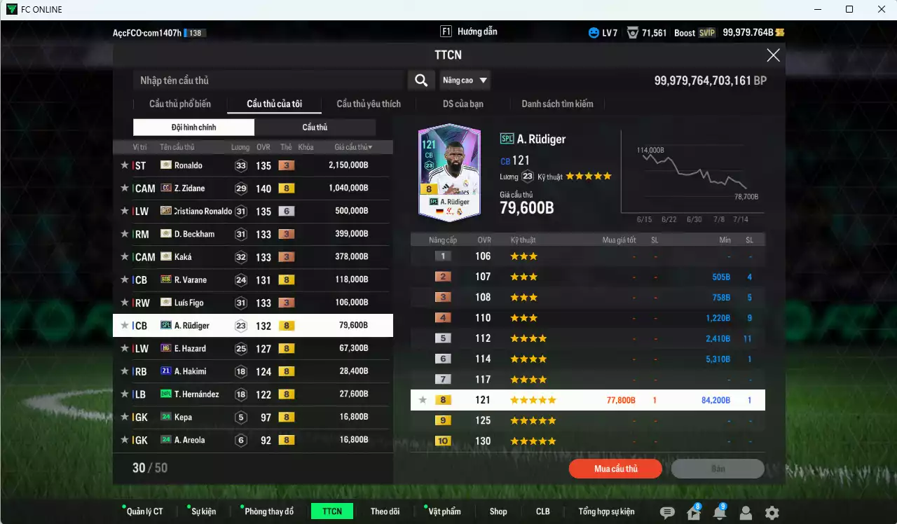 Ảnh [ACC Rẻ🔥] Real Madrid 4.995.170b dư 100.000b có Ronaldo ITM+3, Zidane CC, CR7 BLD+6, Beckham ITM+3, Kaká ITM+3, Figo ITM+3, Varane BTB, Rudiger SPL, Hazard HG... (VIP KC Tháng 7)
