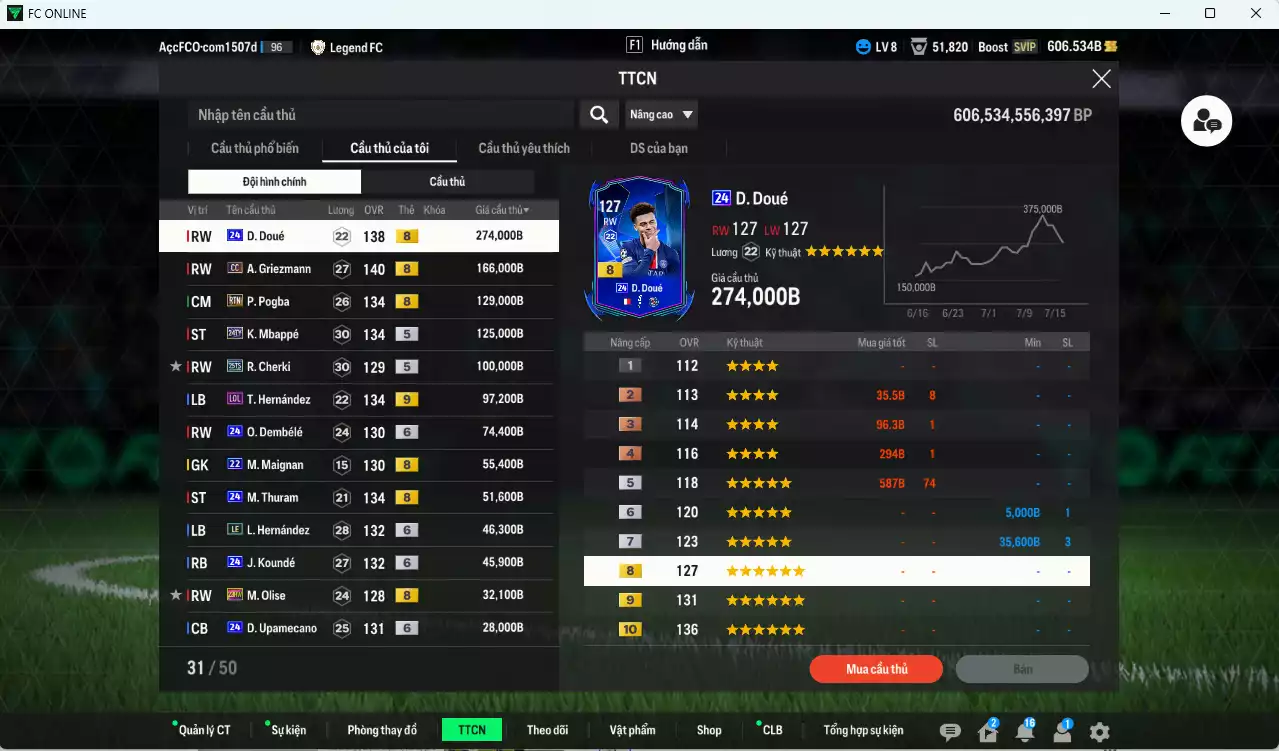 Ảnh [Nhiều CT fix BP] Pháp 1.327.230b có Doué 24UCL, Pogba RTN, Griezmann CC, Mbappé 24TY, Cherki 25TS, Theo LOL+9, O. Dembele 24UCL+6, Thuram 24UCL, Koundé 24UCL+6, Olise 23HW... Còn nhiều CP GIẢM THUẾ