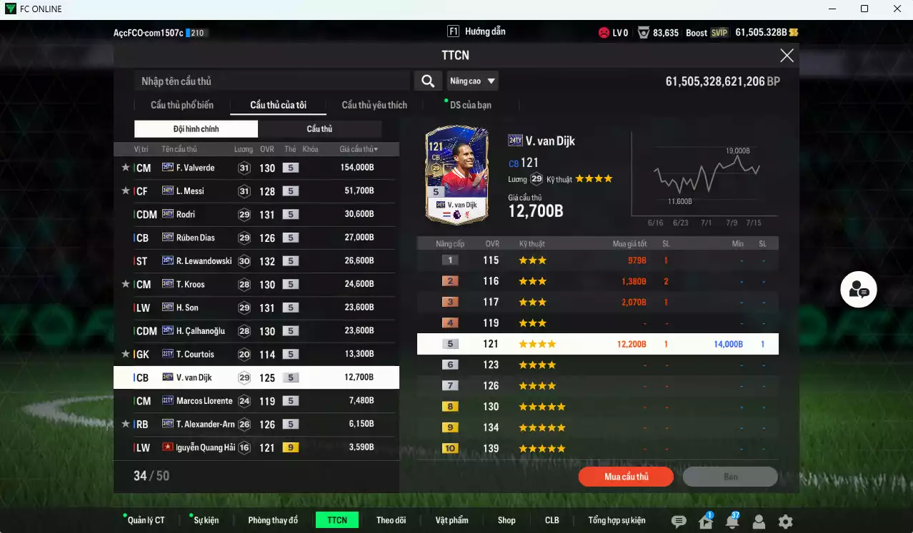 Ảnh [ACC Rẻ🔥] Full mùa TY 430.030b (Team phụ VN+8+9) dư 61.500b có Valverde 25TY, Messi 24TY, Rodri 24TY, Rúben Dias 24TY, Lewandowski 25TY, Kroos 24TY, Son 24TY, Calhanoglu 25TY, Van Dijk 24TY... HLV Xịn