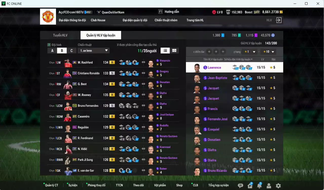 Ảnh [ACC Rẻ🔥] Man Utd. 296.350b dư 8600b có CR7 CU, Rooney CC, Casemiro BTB, Vidic LN, Ferdinand LN, Best LN, Rashford HG, Bruno 24EP... HLV Xịn