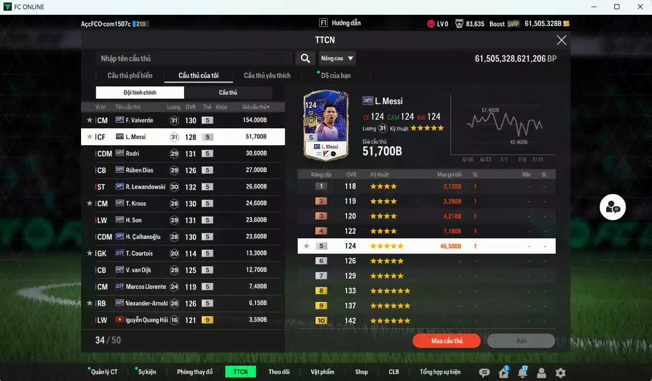 Ảnh [ACC Rẻ🔥] Full mùa TY 430.030b (Team phụ VN+8+9) dư 61.500b có Valverde 25TY, Messi 24TY, Rodri 24TY, Rúben Dias 24TY, Lewandowski 25TY, Kroos 24TY, Son 24TY, Calhanoglu 25TY, Van Dijk 24TY... HLV Xịn