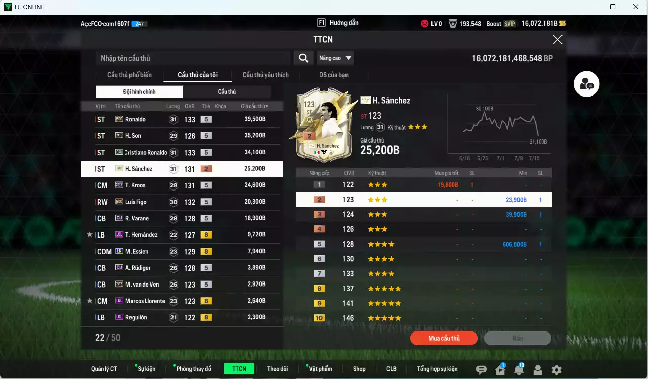 Ảnh [ACC Rẻ🔥] Real Madrid 240.210b dư 16.000b có Ronaldo BDO, CR7 GRU, Son 24TS, Kroos 24TY, Figo BDO, H. Sanchez ITM+2, Ballack ITM khóa...