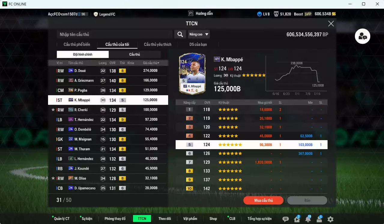 Ảnh [Nhiều CT fix BP] Pháp 1.327.230b có Doué 24UCL, Pogba RTN, Griezmann CC, Mbappé 24TY, Cherki 25TS, Theo LOL+9, O. Dembele 24UCL+6, Thuram 24UCL, Koundé 24UCL+6, Olise 23HW... Còn nhiều CP GIẢM THUẾ