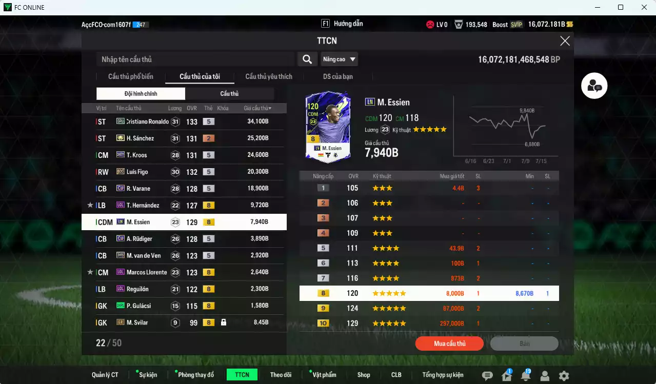 Ảnh [ACC Rẻ🔥] Real Madrid 240.210b dư 16.000b có Ronaldo BDO, CR7 GRU, Son 24TS, Kroos 24TY, Figo BDO, H. Sanchez ITM+2, Ballack ITM khóa...