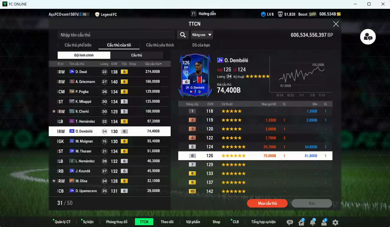 Ảnh [Nhiều CT fix BP] Pháp 1.327.230b có Doué 24UCL, Pogba RTN, Griezmann CC, Mbappé 24TY, Cherki 25TS, Theo LOL+9, O. Dembele 24UCL+6, Thuram 24UCL, Koundé 24UCL+6, Olise 23HW... Còn nhiều CP GIẢM THUẾ