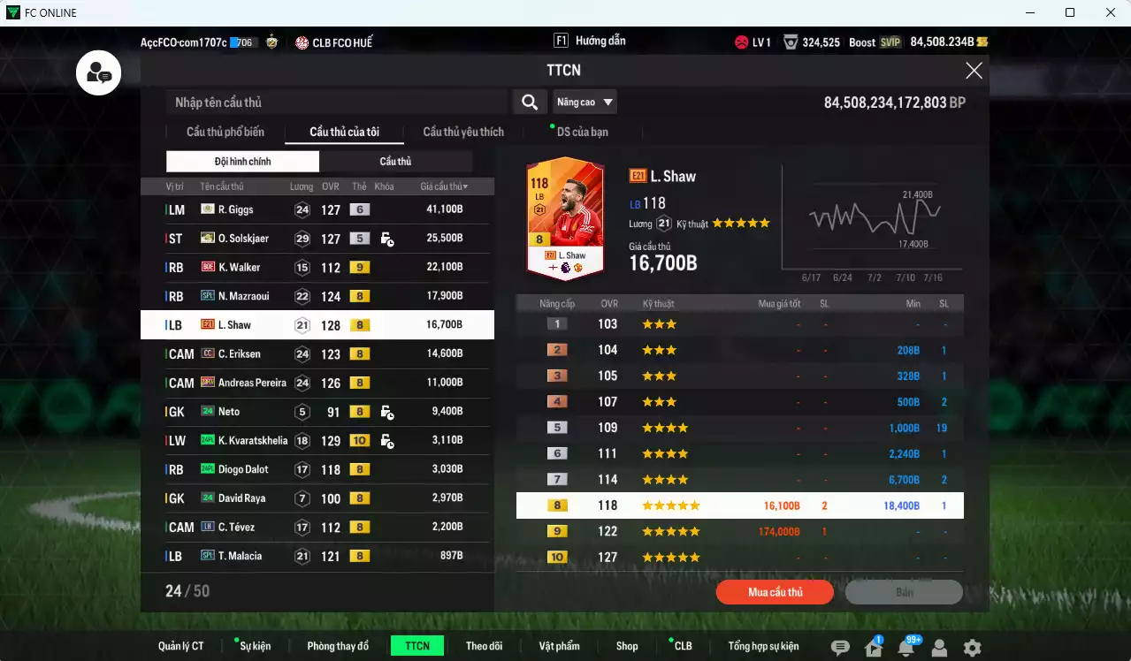 Ảnh [ACC Rẻ🔥] Man Utd. 4.986.210b dư 84.500b có Rooney ITM+5, Beckham ITM+5, Van Persie ITM+5, Ferdinand ITM+5, Schweisteiger ITM+5, Scholes ITM+5, Keane ITM+5, Vidic ITM+5, CR7 BLD, Park ITM+5, Ole ITM+5... HLV Xịn (VIP KC Tháng 7, BK Tháng 8)