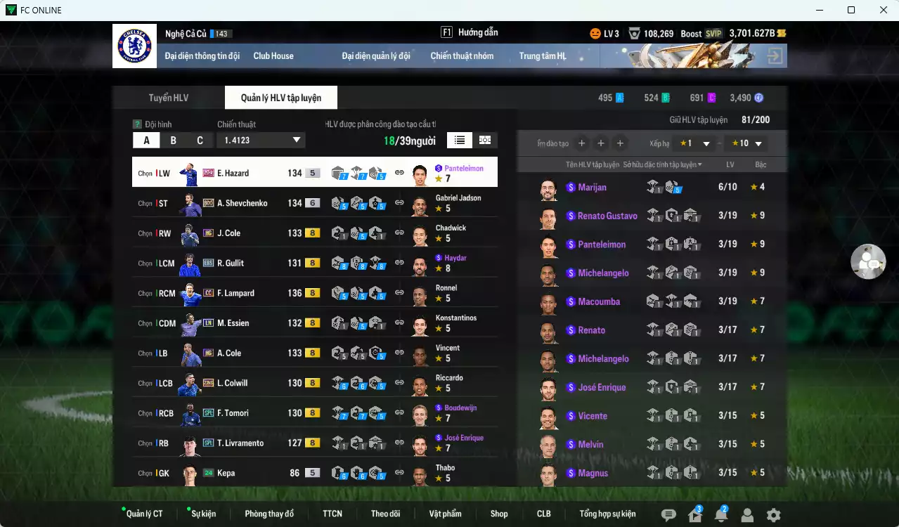 Ảnh [ACC Rẻ🔥] Chelsea 942.810b có Eto CC, Sheva CC, Tomori 23HW, Lampard CC, Rudiger SPL, Gullit RTN, Zola ITM+5, Hazard HG, Verón JNM, Torres CC, K. De Bruyne BTB... Gần full đào tạo chiến thuật, HLV Xịn