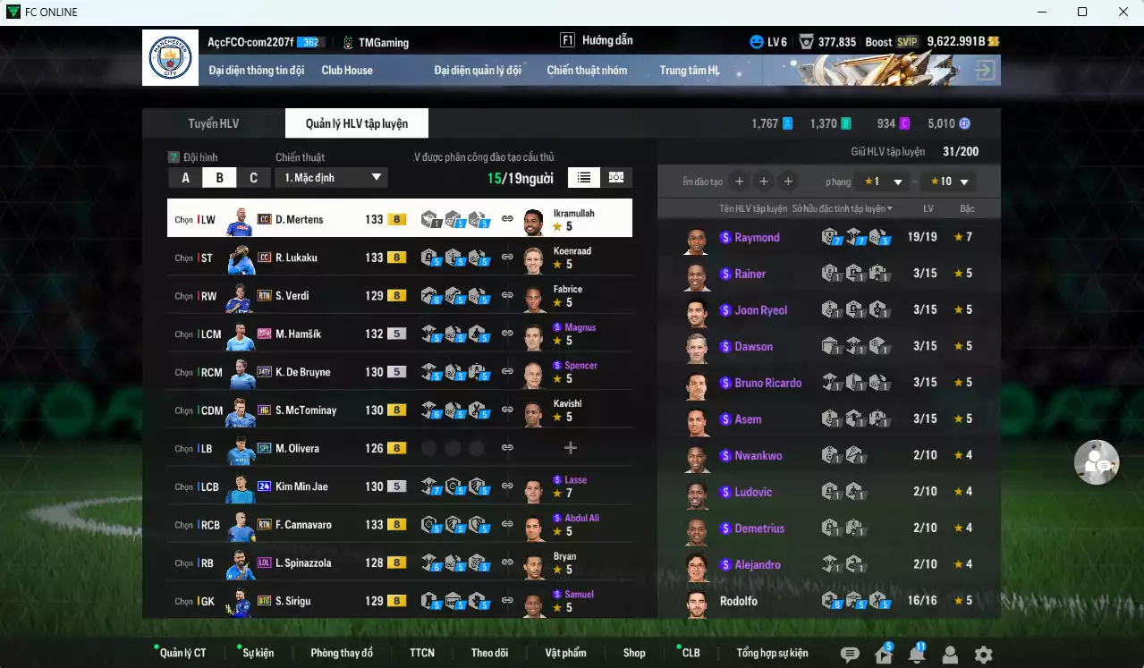 Ảnh [ACC HSSV] Napoli 151.030b dư 9600b có K. De Bruyne 24TY, Hamsik 25HR, Lukaku CC, Cannavaro RTN, Billing 23HW, Kim Min Jae 24UCL, Mertens CC, McTominay HG... HLV Xịn