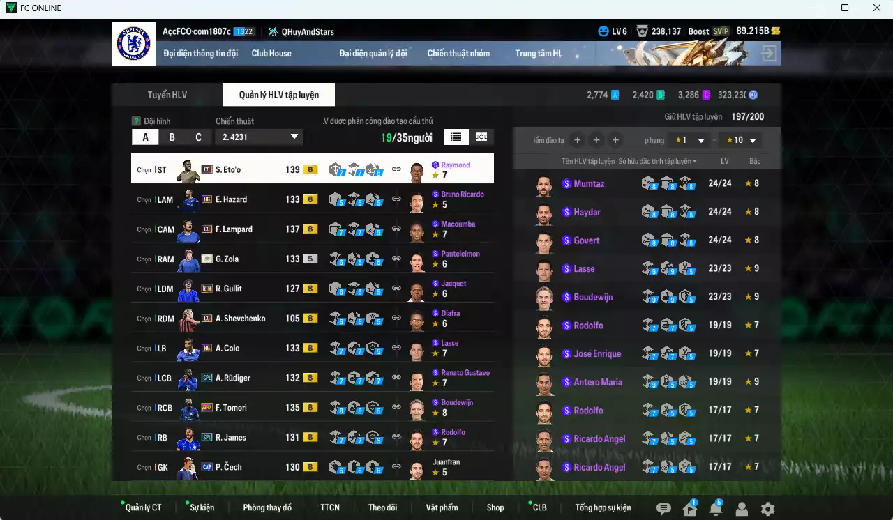 Ảnh [ACC Rẻ🔥] Chelsea 942.810b có Eto CC, Sheva CC, Tomori 23HW, Lampard CC, Rudiger SPL, Gullit RTN, Zola ITM+5, Hazard HG, Verón JNM, Torres CC, K. De Bruyne BTB... Gần full đào tạo chiến thuật, HLV Xịn