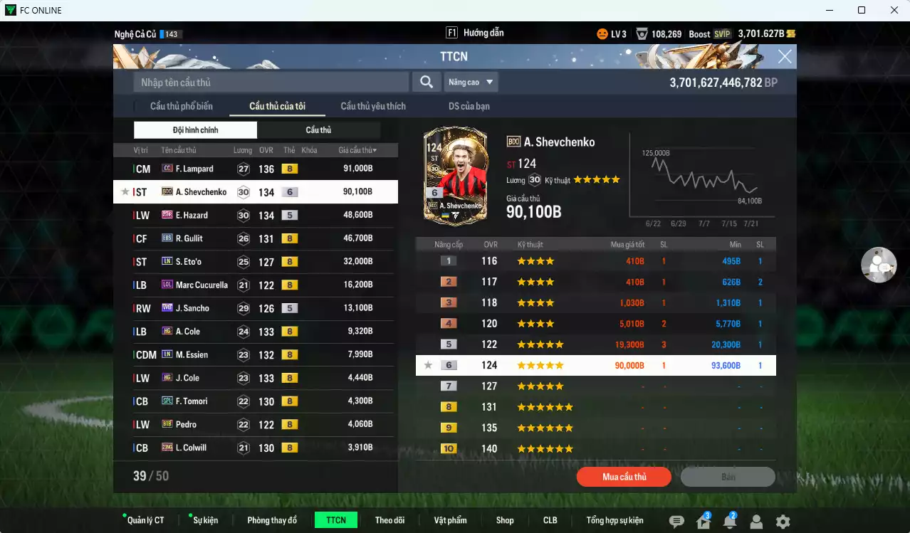 Ảnh Chelsea 377.000b có Lampard CC, Sheva BDO+6, Hazard 25HR, Gullit EBS, Eto LN, Sancho WB...