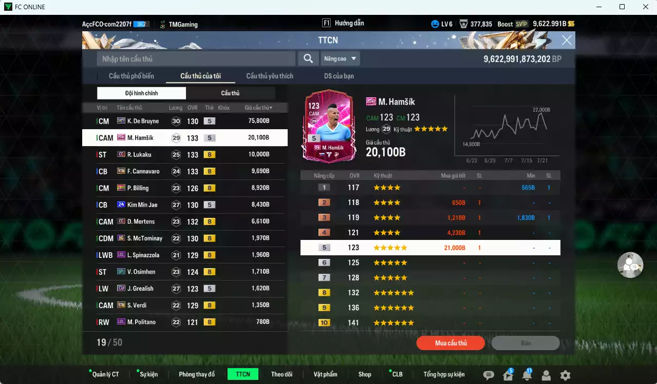 Ảnh [ACC HSSV] Napoli 151.030b dư 9600b có K. De Bruyne 24TY, Hamsik 25HR, Lukaku CC, Cannavaro RTN, Billing 23HW, Kim Min Jae 24UCL, Mertens CC, McTominay HG... HLV Xịn