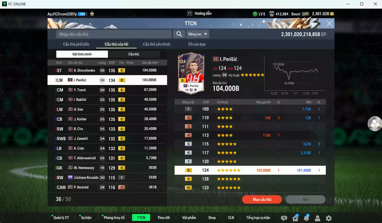 Ảnh [ACC Rẻ🔥] Full mùa CC+8 455.930b có Sheva, Perisic, Touré, Rakitic, H. Son, Kohler, B. Cha, Zanetti, A. Cole, Alderweireld... CC+8 . Còn nhiều SVIP, HLV Xịn