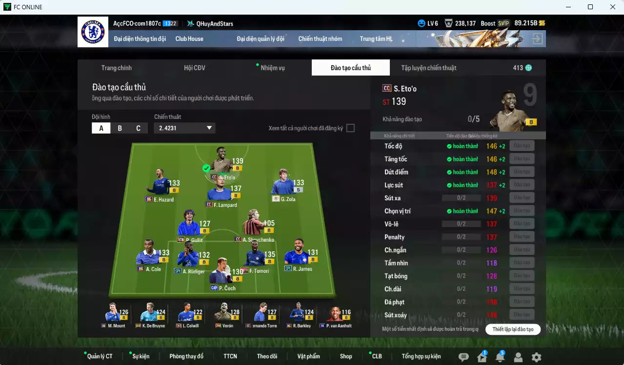 Ảnh [ACC Rẻ🔥] Chelsea 942.810b có Eto CC, Sheva CC, Tomori 23HW, Lampard CC, Rudiger SPL, Gullit RTN, Zola ITM+5, Hazard HG, Verón JNM, Torres CC, K. De Bruyne BTB... Gần full đào tạo chiến thuật, HLV Xịn