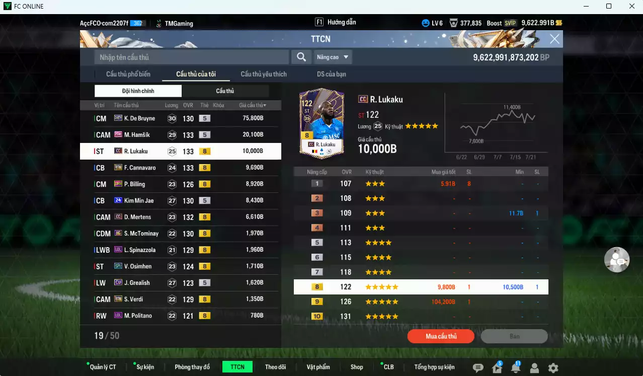 Ảnh [ACC HSSV] Napoli 151.030b dư 9600b có K. De Bruyne 24TY, Hamsik 25HR, Lukaku CC, Cannavaro RTN, Billing 23HW, Kim Min Jae 24UCL, Mertens CC, McTominay HG... HLV Xịn