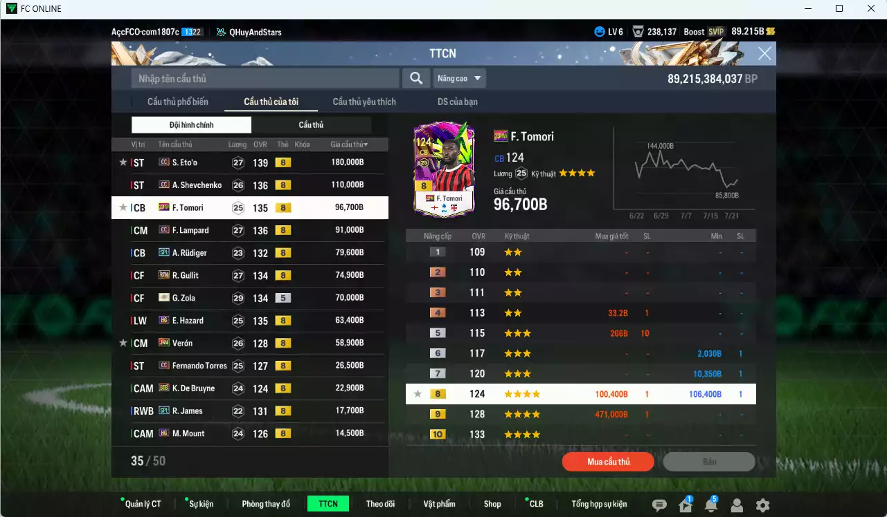 Ảnh [ACC Rẻ🔥] Chelsea 942.810b có Eto CC, Sheva CC, Tomori 23HW, Lampard CC, Rudiger SPL, Gullit RTN, Zola ITM+5, Hazard HG, Verón JNM, Torres CC, K. De Bruyne BTB... Gần full đào tạo chiến thuật, HLV Xịn