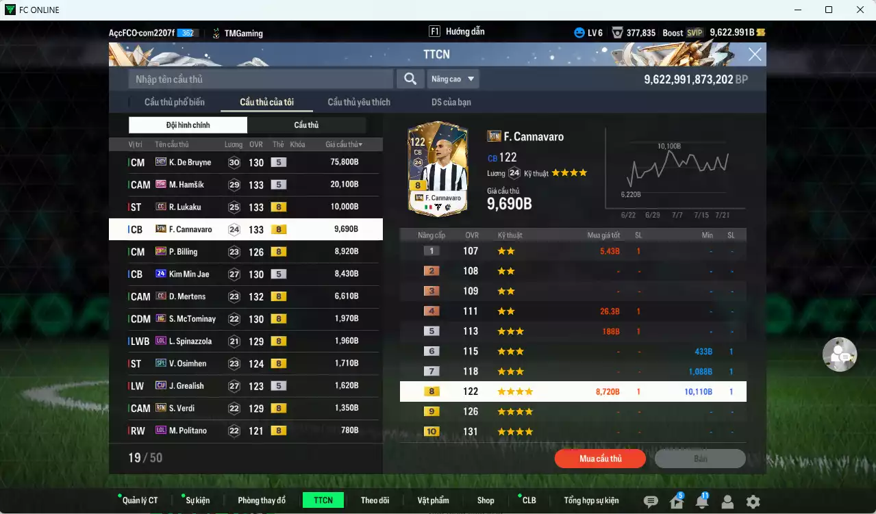 Ảnh [ACC HSSV] Napoli 151.030b dư 9600b có K. De Bruyne 24TY, Hamsik 25HR, Lukaku CC, Cannavaro RTN, Billing 23HW, Kim Min Jae 24UCL, Mertens CC, McTominay HG... HLV Xịn