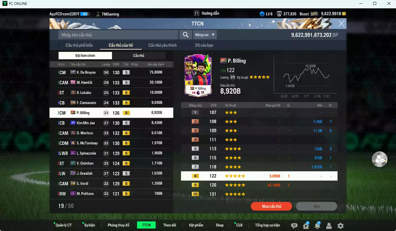 Ảnh [ACC HSSV] Napoli 151.030b dư 9600b có K. De Bruyne 24TY, Hamsik 25HR, Lukaku CC, Cannavaro RTN, Billing 23HW, Kim Min Jae 24UCL, Mertens CC, McTominay HG... HLV Xịn