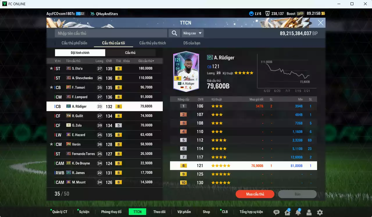 Ảnh [ACC Rẻ🔥] Chelsea 942.810b có Eto CC, Sheva CC, Tomori 23HW, Lampard CC, Rudiger SPL, Gullit RTN, Zola ITM+5, Hazard HG, Verón JNM, Torres CC, K. De Bruyne BTB... Gần full đào tạo chiến thuật, HLV Xịn