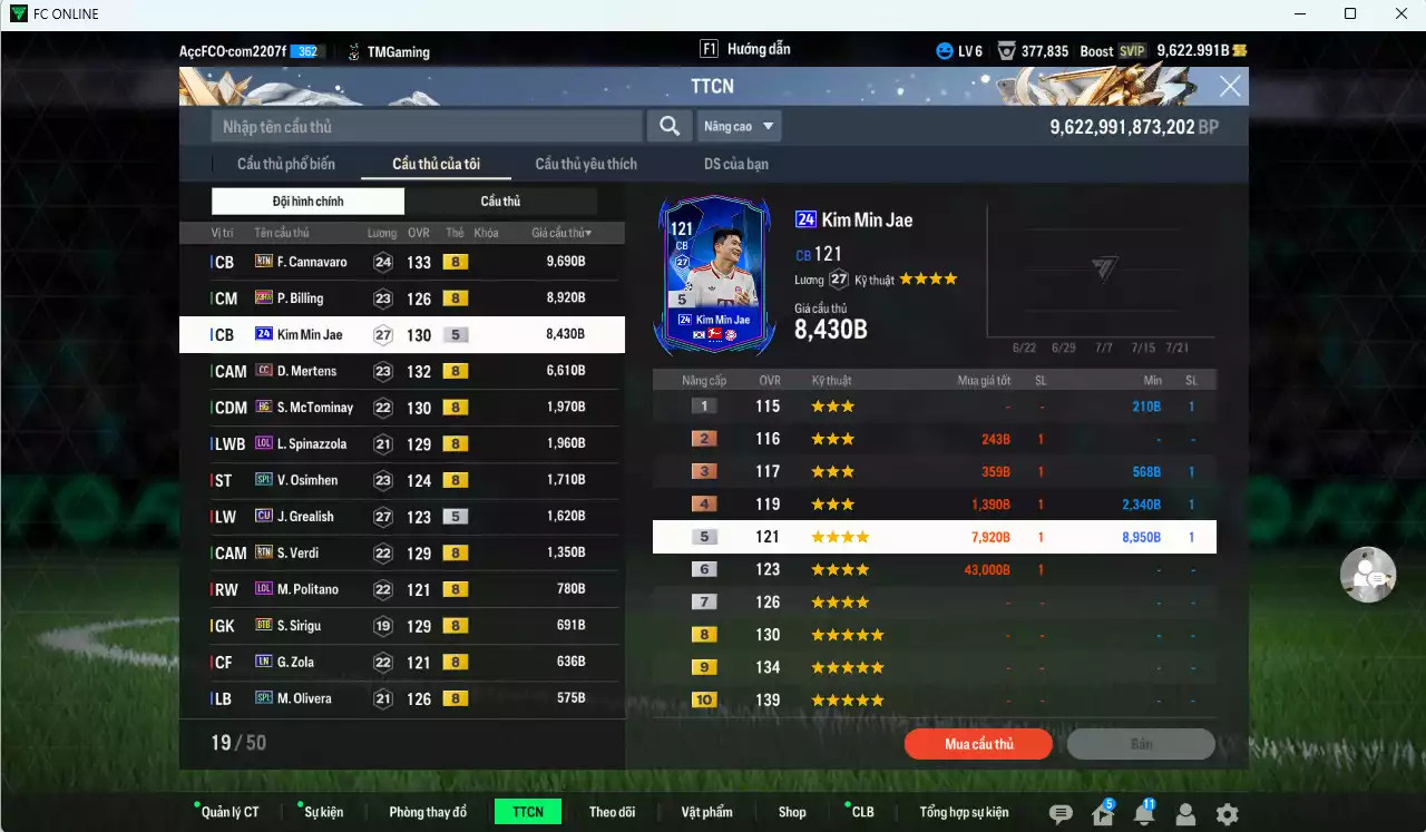 Ảnh [ACC HSSV] Napoli 151.030b dư 9600b có K. De Bruyne 24TY, Hamsik 25HR, Lukaku CC, Cannavaro RTN, Billing 23HW, Kim Min Jae 24UCL, Mertens CC, McTominay HG... HLV Xịn
