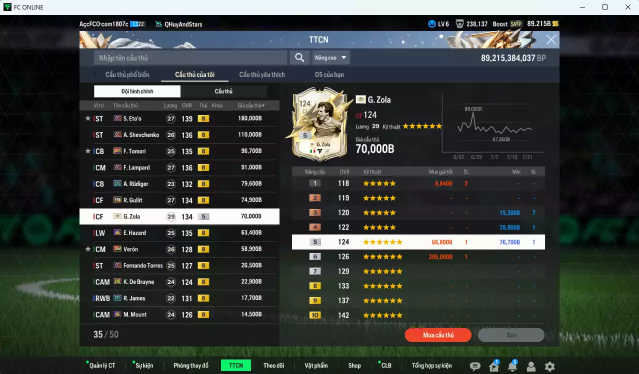 Ảnh [ACC Rẻ🔥] Chelsea 942.810b có Eto CC, Sheva CC, Tomori 23HW, Lampard CC, Rudiger SPL, Gullit RTN, Zola ITM+5, Hazard HG, Verón JNM, Torres CC, K. De Bruyne BTB... Gần full đào tạo chiến thuật, HLV Xịn