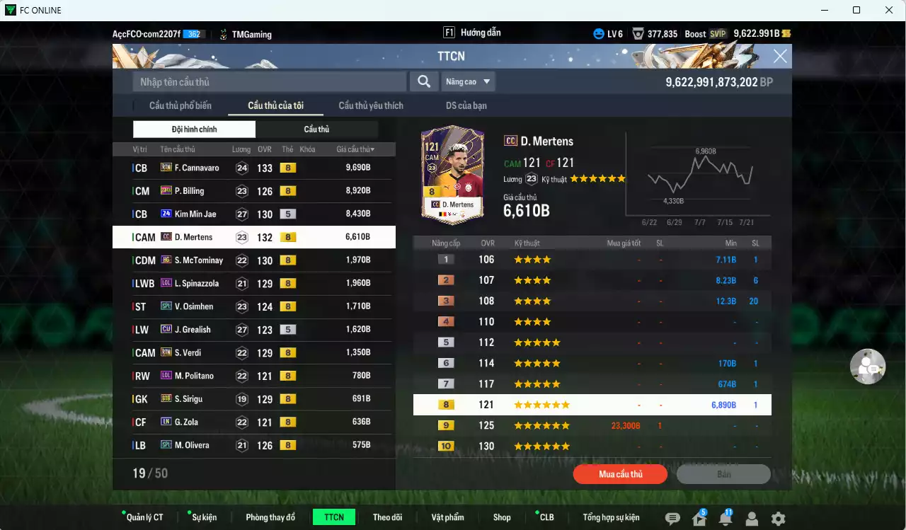 Ảnh [ACC HSSV] Napoli 151.030b dư 9600b có K. De Bruyne 24TY, Hamsik 25HR, Lukaku CC, Cannavaro RTN, Billing 23HW, Kim Min Jae 24UCL, Mertens CC, McTominay HG... HLV Xịn