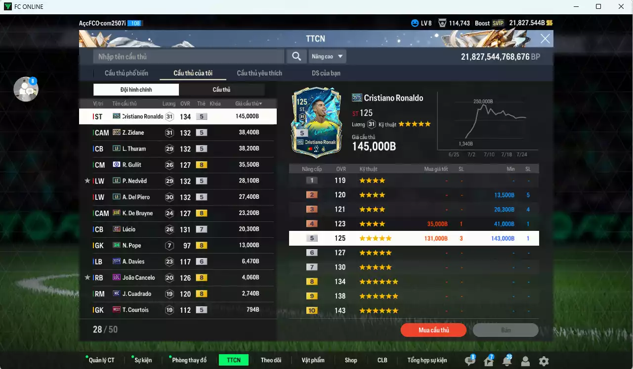 Ảnh Juventus mix Quốc Dân 383.340b dư 21.800b có CR7 25TS, Zidane BDO, Thuram LE, Gullit CFA, Nedved LE, Del Piero LE, De Bruyne BTB, Lúcio CC+7...