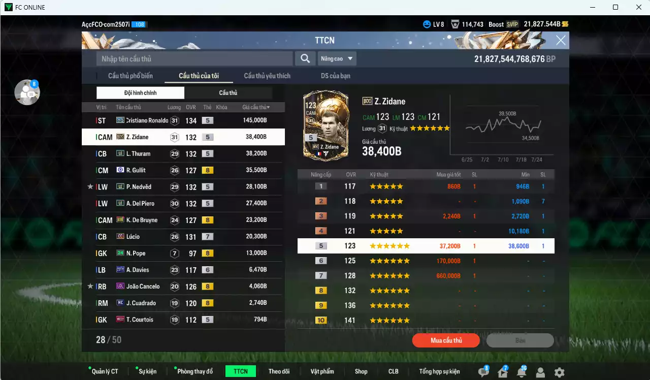 Ảnh Juventus mix Quốc Dân 383.340b dư 21.800b có CR7 25TS, Zidane BDO, Thuram LE, Gullit CFA, Nedved LE, Del Piero LE, De Bruyne BTB, Lúcio CC+7...