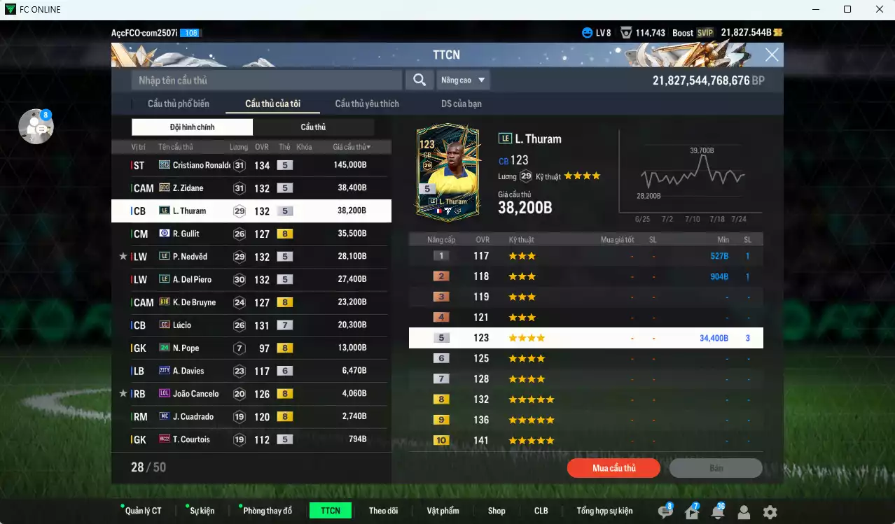 Ảnh Juventus mix Quốc Dân 383.340b dư 21.800b có CR7 25TS, Zidane BDO, Thuram LE, Gullit CFA, Nedved LE, Del Piero LE, De Bruyne BTB, Lúcio CC+7...