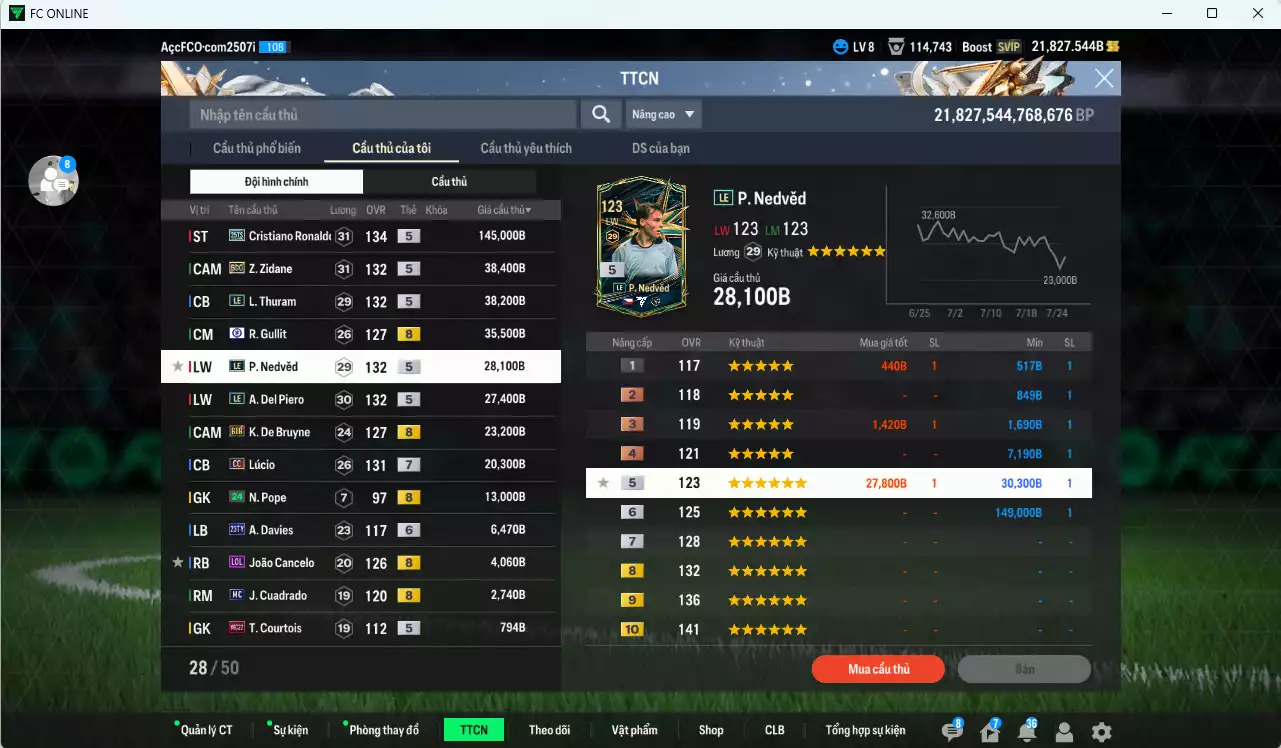 Ảnh Juventus mix Quốc Dân 383.340b dư 21.800b có CR7 25TS, Zidane BDO, Thuram LE, Gullit CFA, Nedved LE, Del Piero LE, De Bruyne BTB, Lúcio CC+7...