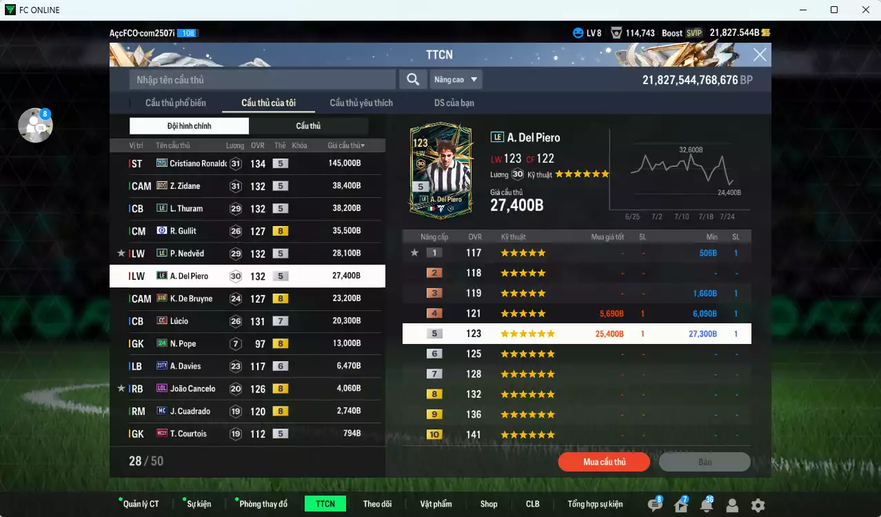 Ảnh Juventus mix Quốc Dân 383.340b dư 21.800b có CR7 25TS, Zidane BDO, Thuram LE, Gullit CFA, Nedved LE, Del Piero LE, De Bruyne BTB, Lúcio CC+7...