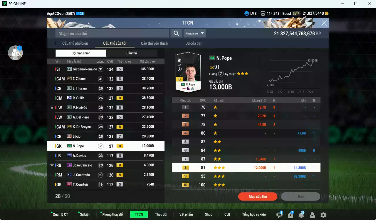Ảnh Juventus mix Quốc Dân 383.340b dư 21.800b có CR7 25TS, Zidane BDO, Thuram LE, Gullit CFA, Nedved LE, Del Piero LE, De Bruyne BTB, Lúcio CC+7...