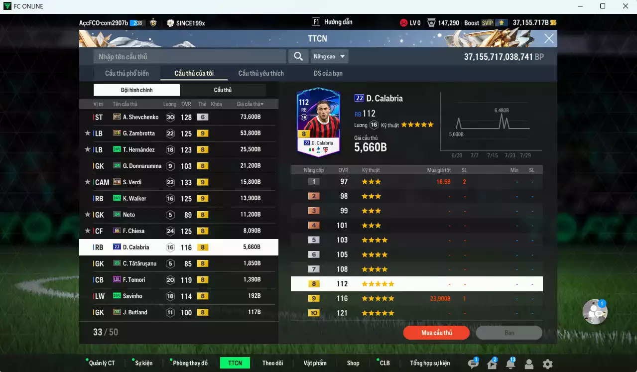 Ảnh [Hạng 877, ACC Rẻ🔥] AC Milan 5.104.620b dư 37.000b có Kaká ITM+5, Maldini ITM+5, Nesta ITM+5, Torres ITM+5, Pirlo ITM+5, Beckham DC, Vieira DC, Sheva BDO+6, Zambrotta BTB+9, Verdi RTN+9... Đã đào tạo full nhiều cầu thủ, HLV Xịn