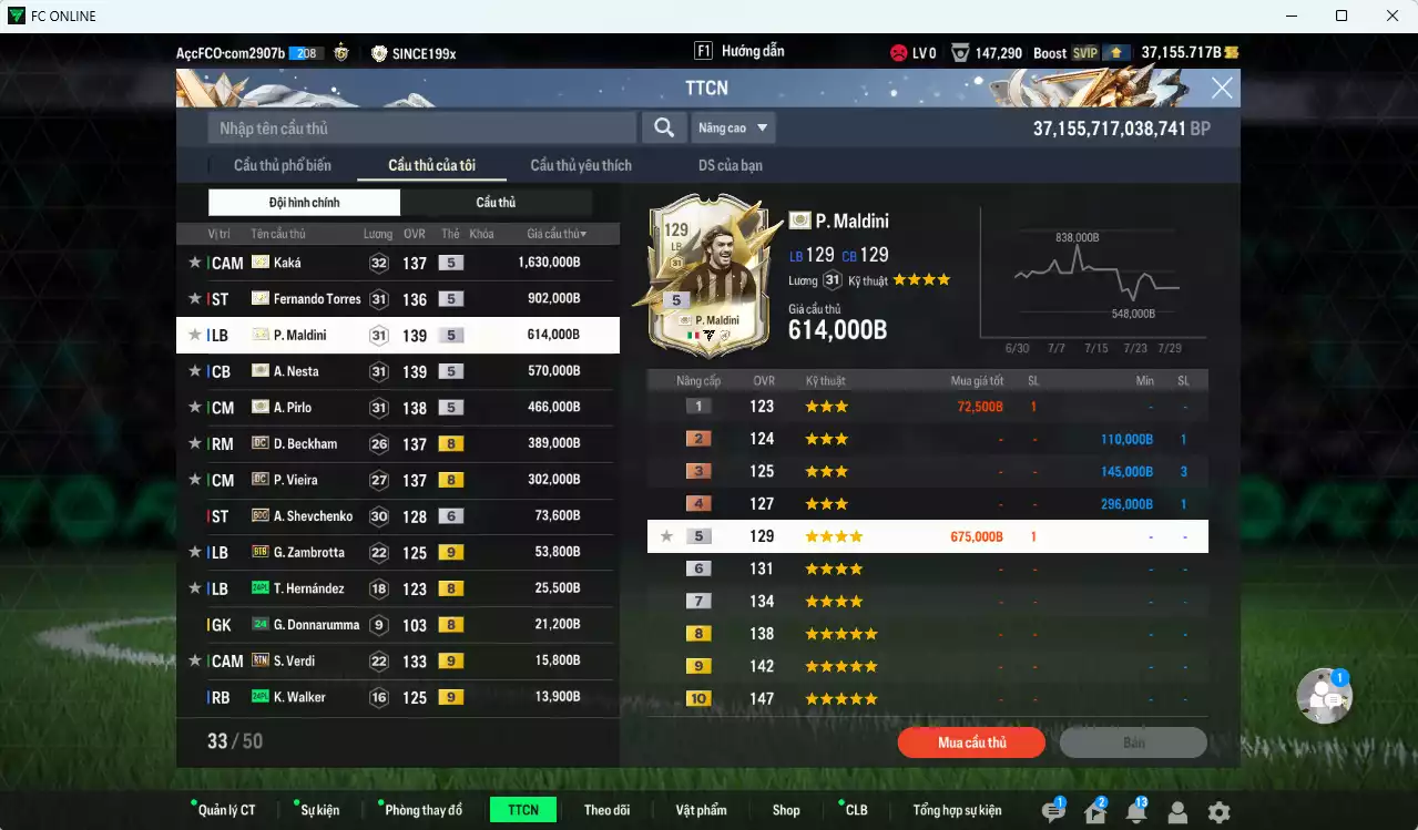 Ảnh [Hạng 877, ACC Rẻ🔥] AC Milan 5.104.620b dư 37.000b có Kaká ITM+5, Maldini ITM+5, Nesta ITM+5, Torres ITM+5, Pirlo ITM+5, Beckham DC, Vieira DC, Sheva BDO+6, Zambrotta BTB+9, Verdi RTN+9... Đã đào tạo full nhiều cầu thủ, HLV Xịn