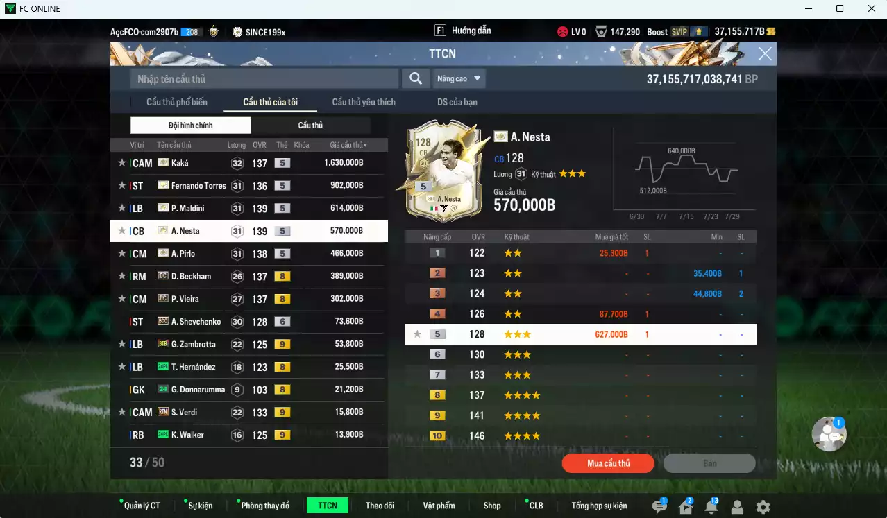 Ảnh [Hạng 877, ACC Rẻ🔥] AC Milan 5.104.620b dư 37.000b có Kaká ITM+5, Maldini ITM+5, Nesta ITM+5, Torres ITM+5, Pirlo ITM+5, Beckham DC, Vieira DC, Sheva BDO+6, Zambrotta BTB+9, Verdi RTN+9... Đã đào tạo full nhiều cầu thủ, HLV Xịn