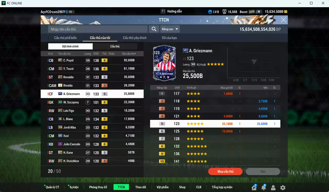 Ảnh Barcelona 318.490b dư 15.600b có Puyol DC, Touré CC, Ronaldo BDO, Rivaldo ITM+3, Griezmann 25TY, Figo BDO, Blanc HG, Alba RTN, Xavi EBS, Cancelo LOL