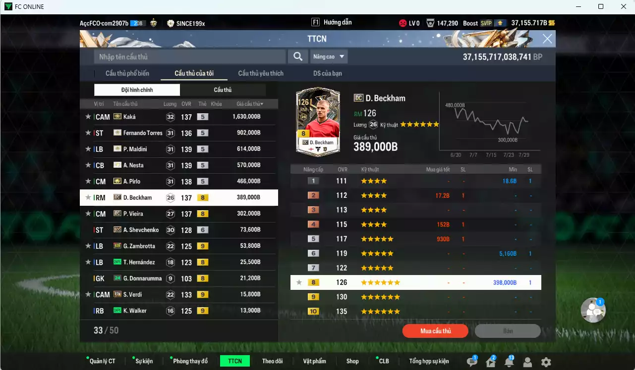 Ảnh [Hạng 877, ACC Rẻ🔥] AC Milan 5.104.620b dư 37.000b có Kaká ITM+5, Maldini ITM+5, Nesta ITM+5, Torres ITM+5, Pirlo ITM+5, Beckham DC, Vieira DC, Sheva BDO+6, Zambrotta BTB+9, Verdi RTN+9... Đã đào tạo full nhiều cầu thủ, HLV Xịn