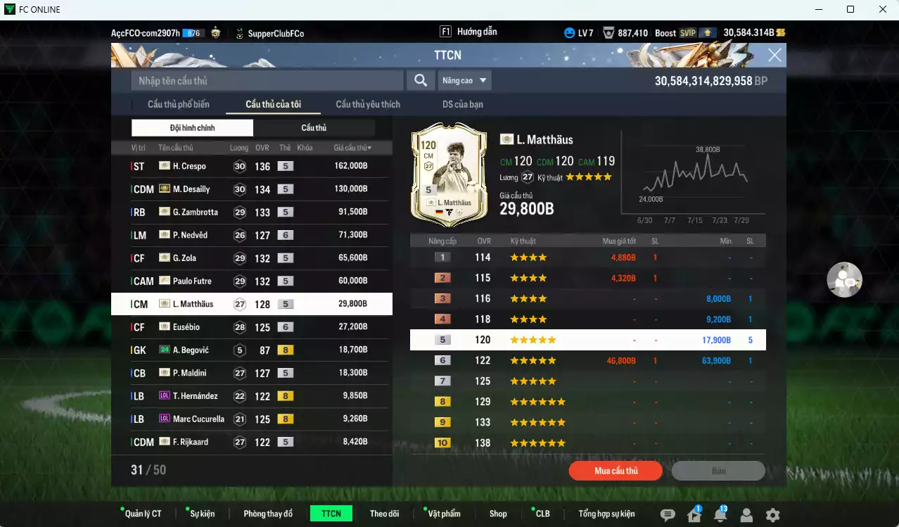 Ảnh [ACC Rẻ🔥] Full Mùa ITM+5 mix ICON+5 706.200b dư 30.500b có Crespo ITM+5, Desailly ITM+5, Zambrotta ITM+5, Zola ITM+5, Futre ITM+5, Eusébio ICON+6, Nedved ICON+6, Matthaus ICON, Maldini ICON, Rijkaard ICON... Còn nhiều CP GIẢM THUẾ, HLV Xịn