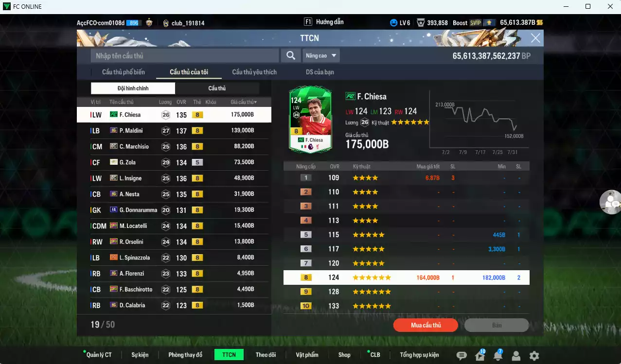 Ảnh [ACC Rẻ🔥] Italy 626.040b dư 65.600b có Chiesa FC, Maldini HG, Marchisio DC, Zola ITM+5, Insigne DC, Nesta HG, Locatelli 23HW, Orsolini 23HW... Còn nhiều CP GIẢM THUẾ, HLV Xịn