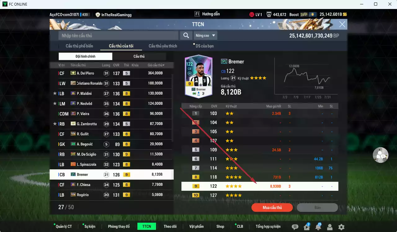 Ảnh [ACC Rẻ🔥] Juventus 1.741.960b dư 25.100b có Del Piero ITM+5, Henry ITM+4, CR7 BLD, Maldini HG, Nedved LN, Vieira CC, Zambrotta ITM+5, Gullit RTN, De Sciglio BTB+9 (bù), Bremer SPL+9(bù), Rogério RTN+9... Đã đào tạo full nhiều cầu thủ, HLV Xịn