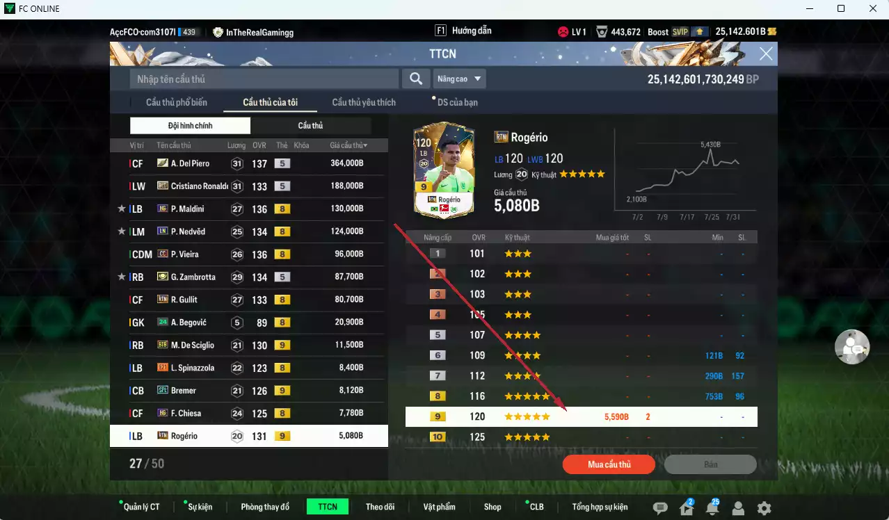 Ảnh [ACC Rẻ🔥] Juventus 1.741.960b dư 25.100b có Del Piero ITM+5, Henry ITM+4, CR7 BLD, Maldini HG, Nedved LN, Vieira CC, Zambrotta ITM+5, Gullit RTN, De Sciglio BTB+9 (bù), Bremer SPL+9(bù), Rogério RTN+9... Đã đào tạo full nhiều cầu thủ, HLV Xịn