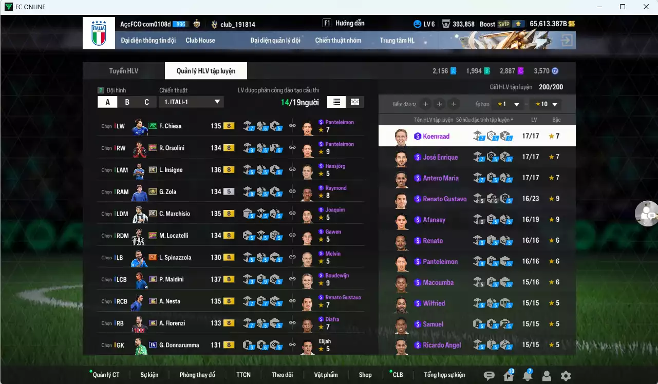 Ảnh [ACC Rẻ🔥] Italy 626.040b dư 65.600b có Chiesa FC, Maldini HG, Marchisio DC, Zola ITM+5, Insigne DC, Nesta HG, Locatelli 23HW, Orsolini 23HW... Còn nhiều CP GIẢM THUẾ, HLV Xịn