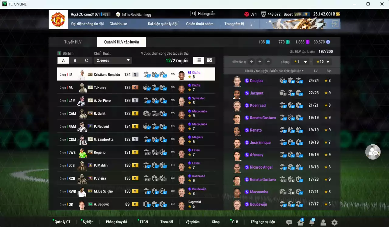 Ảnh [ACC Rẻ🔥] Juventus 1.741.960b dư 25.100b có Del Piero ITM+5, Henry ITM+4, CR7 BLD, Maldini HG, Nedved LN, Vieira CC, Zambrotta ITM+5, Gullit RTN, De Sciglio BTB+9 (bù), Bremer SPL+9(bù), Rogério RTN+9... Đã đào tạo full nhiều cầu thủ, HLV Xịn