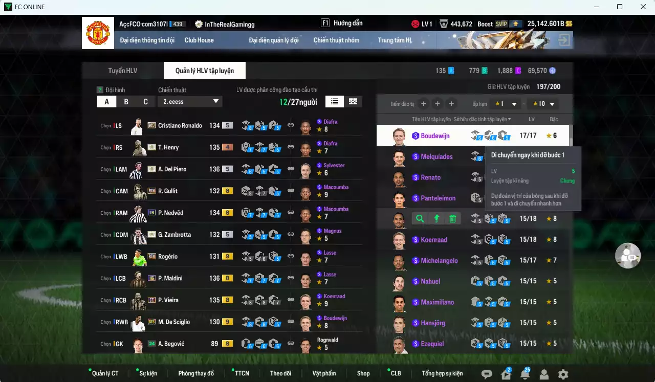 Ảnh [ACC Rẻ🔥] Juventus 1.741.960b dư 25.100b có Del Piero ITM+5, Henry ITM+4, CR7 BLD, Maldini HG, Nedved LN, Vieira CC, Zambrotta ITM+5, Gullit RTN, De Sciglio BTB+9 (bù), Bremer SPL+9(bù), Rogério RTN+9... Đã đào tạo full nhiều cầu thủ, HLV Xịn