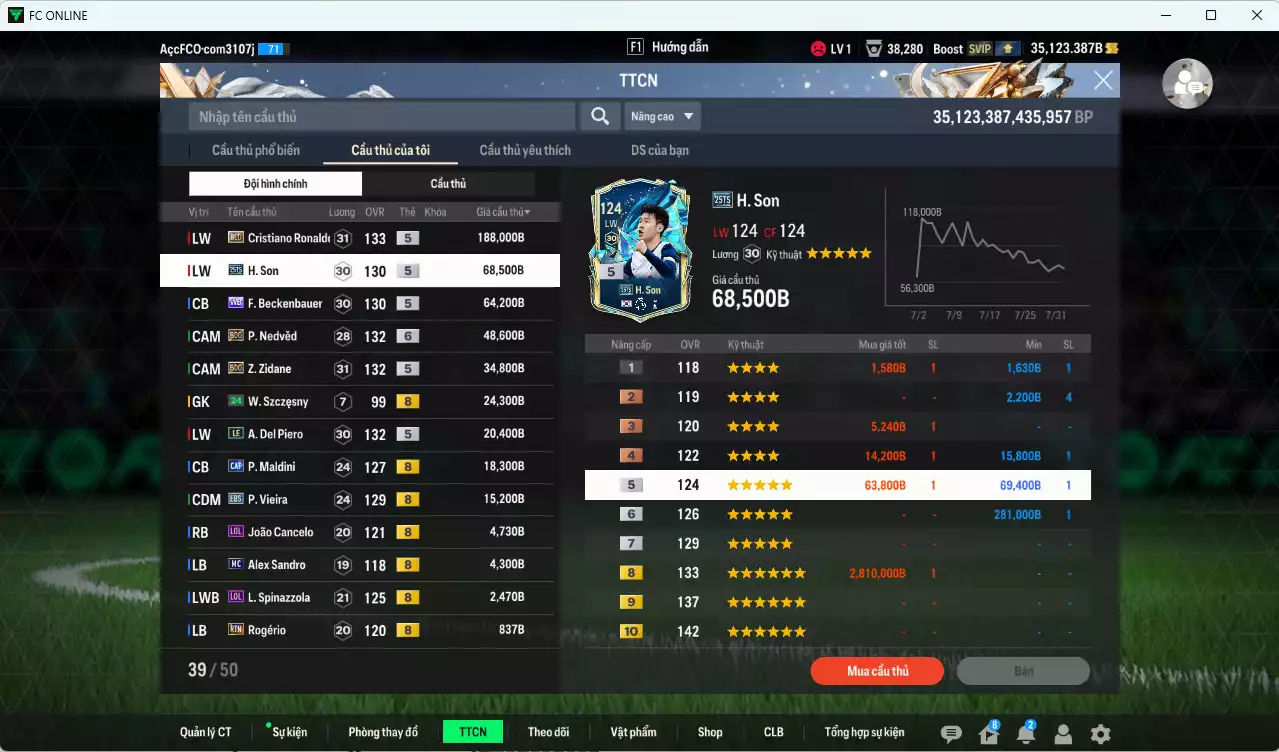 Ảnh [ACC Rẻ🔥] Quốc Dân 495.740b dư 35.100b có CR7 BLD, H. Son 25TS, Beckenbauer WB, Nedved BDO+6, Zidane BDO, Del Piero LE, Maldini CAP, Vieira EBS...