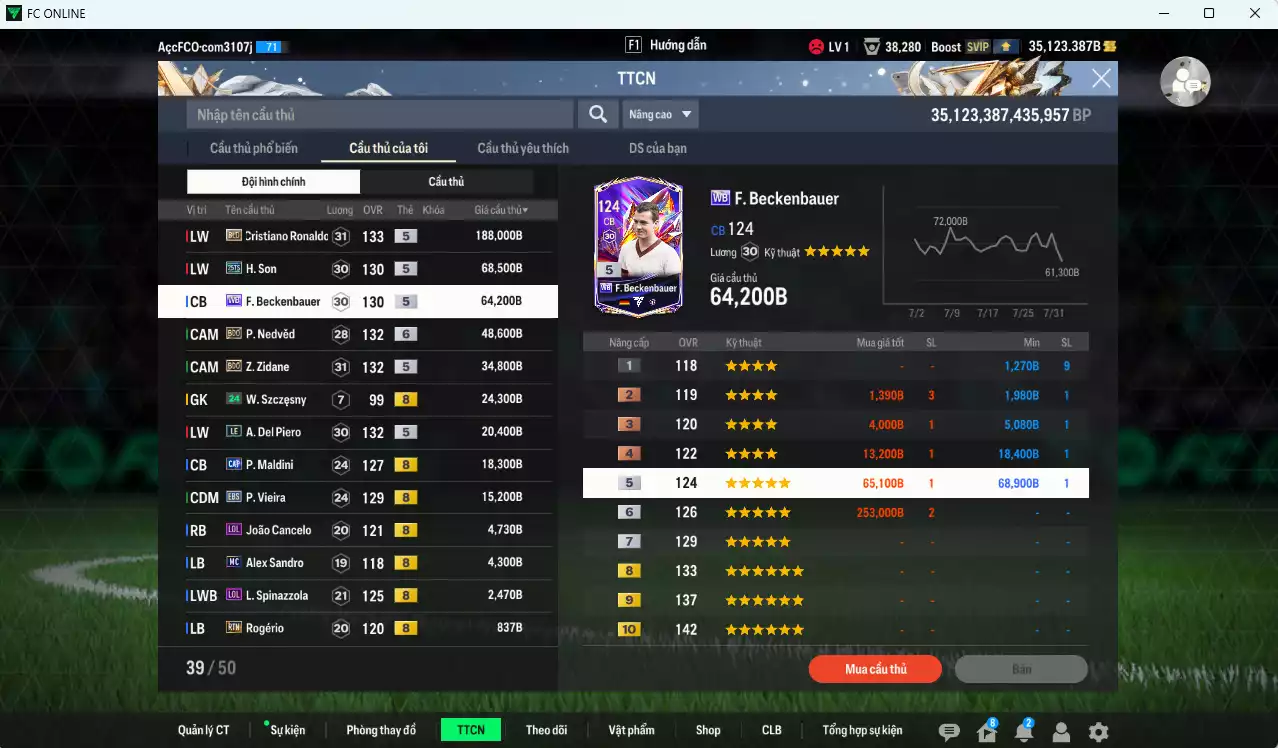 Ảnh [ACC Rẻ🔥] Quốc Dân 495.740b dư 35.100b có CR7 BLD, H. Son 25TS, Beckenbauer WB, Nedved BDO+6, Zidane BDO, Del Piero LE, Maldini CAP, Vieira EBS...
